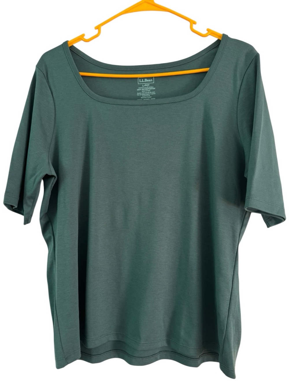 L.L. Bean Women’s Supima Cotton Square Neck Elbow Sleeve Green Tee Size LP - Picture 1 of 5